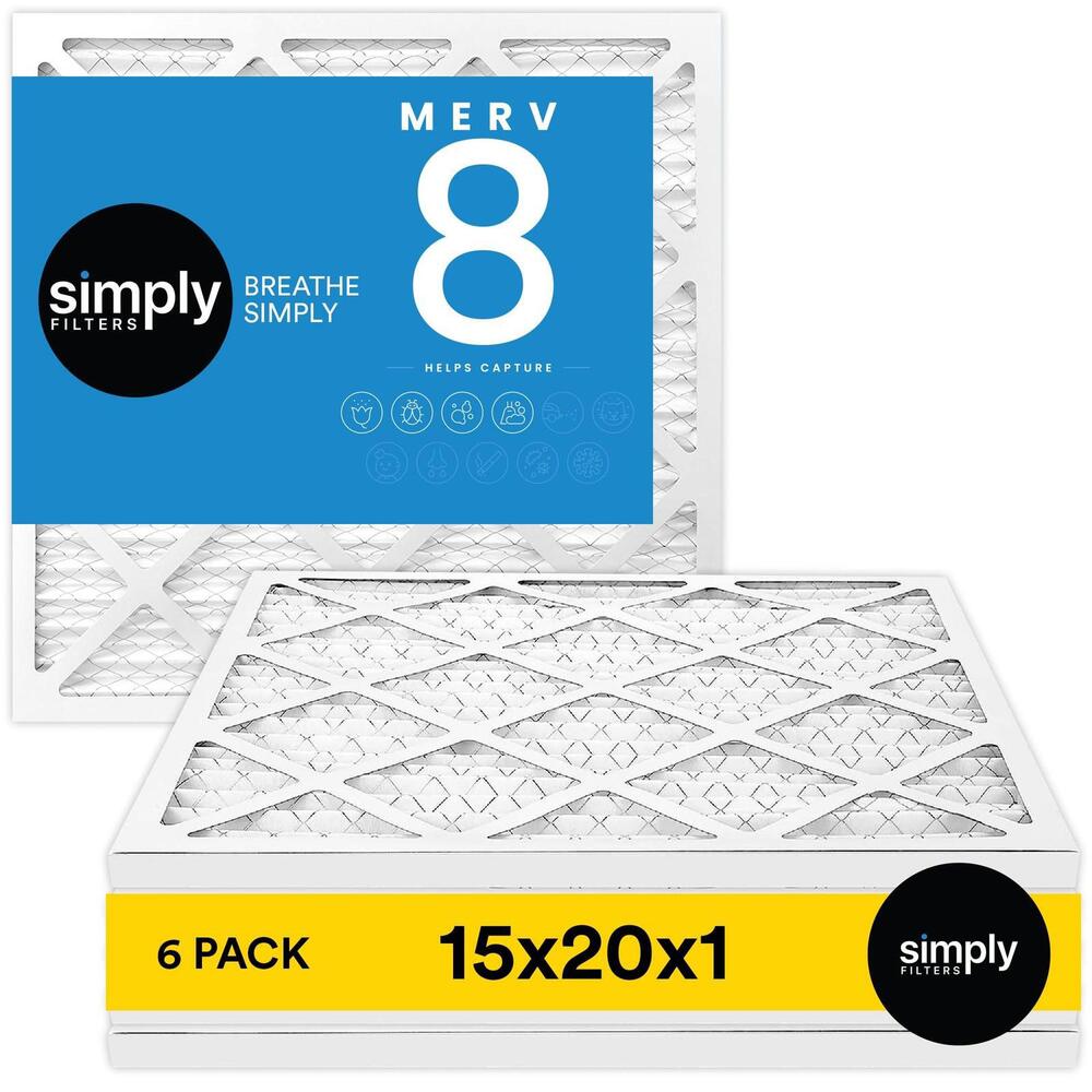 Simply 15x20x1 Air Filter Merv 8 6-PK AC Furnace HVAC (14.75x19.75x0.75) Dust Pe